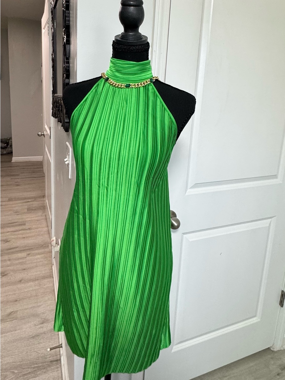 Charles Henry  Green Halter Pleated Mini Dress